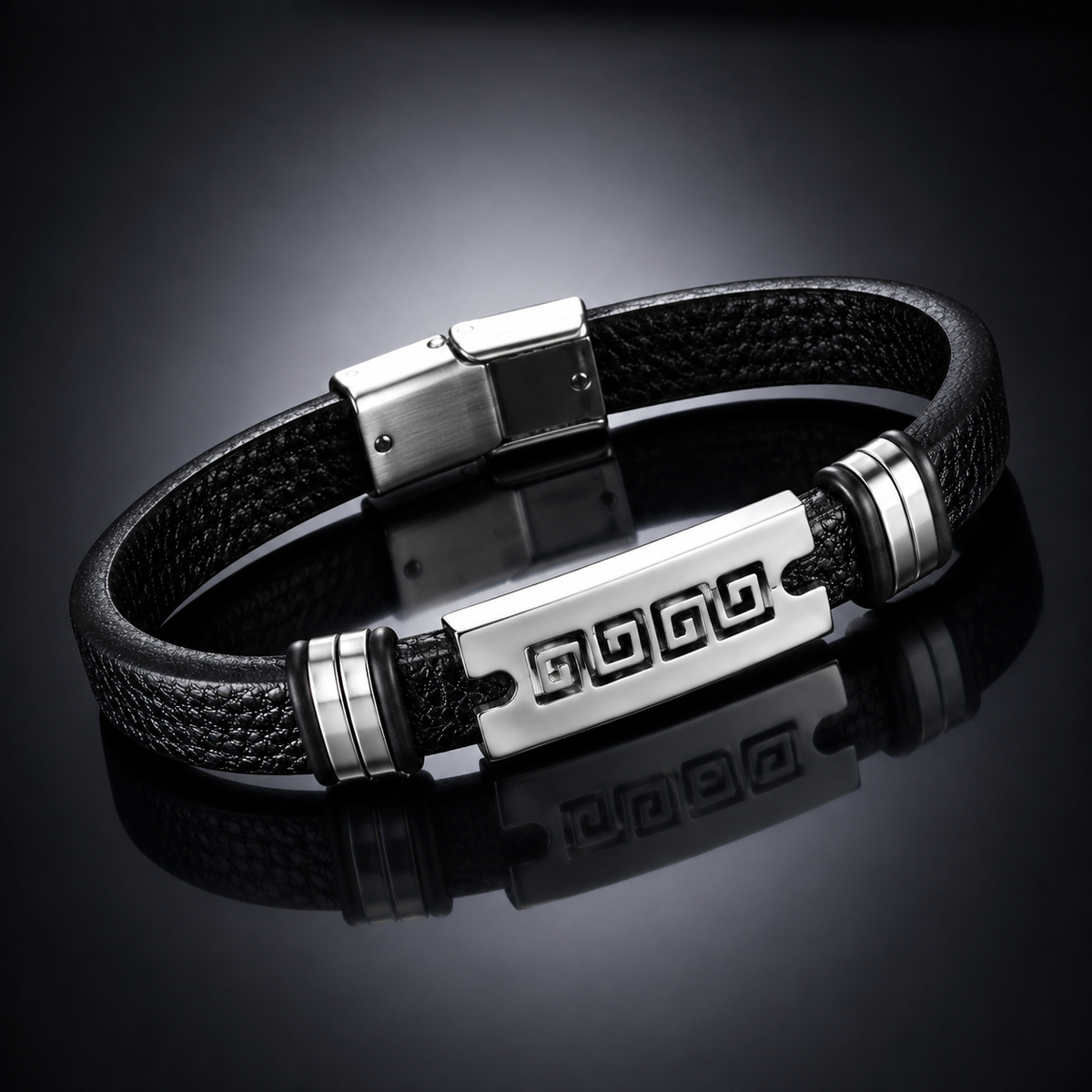 Imperial Black Leather Bracelet