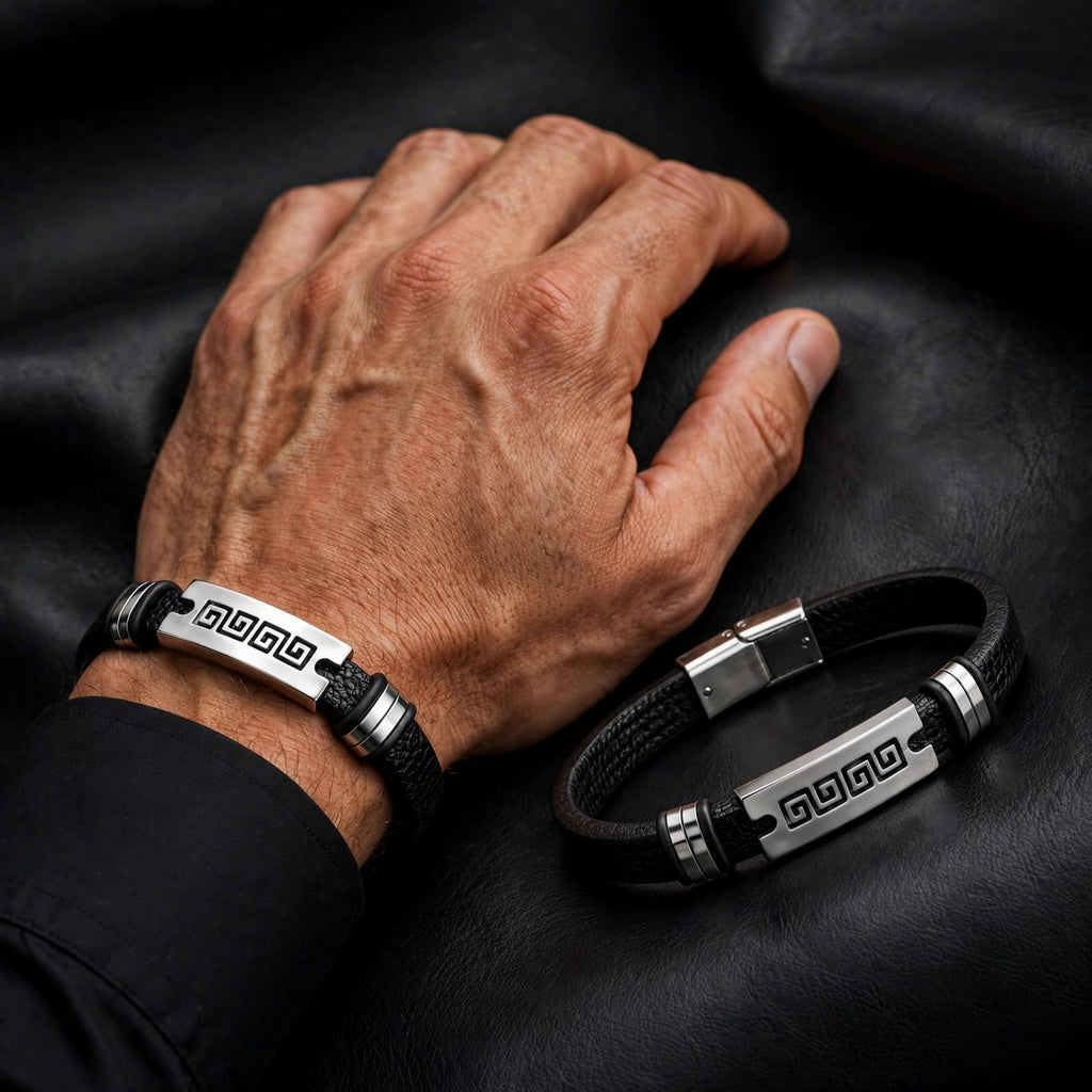 Imperial Black Leather Bracelet