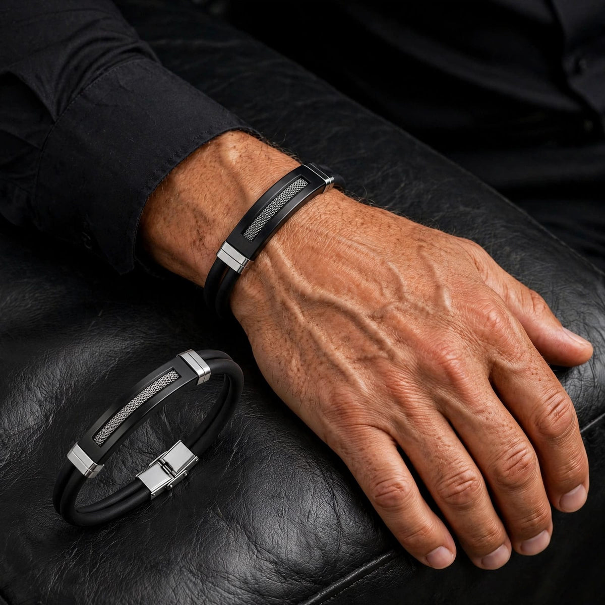 Sterling Leather Bracelet